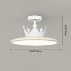 Contemporary Nordic Cream Crown Round Iron LED Semi-Flush Mount Ceiling Light For Bedroom