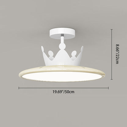 Contemporary Nordic Cream Crown Round Iron LED Semi-Flush Mount Ceiling Light For Bedroom