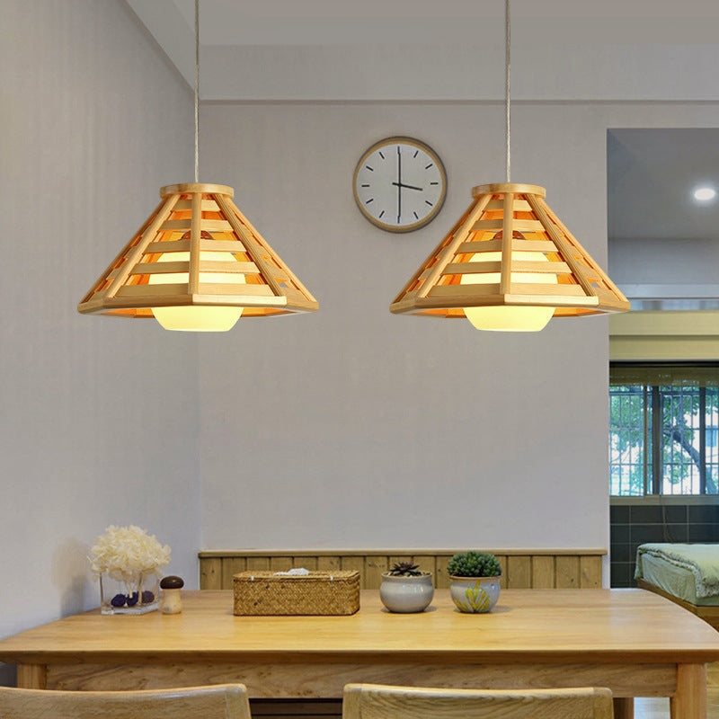 Modern Minimalist Prism Wood Glass 1-Light Pendant Light For Dining Room
