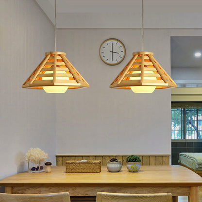 Modern Minimalist Prism Wood Glass 1-Light Pendant Light For Dining Room