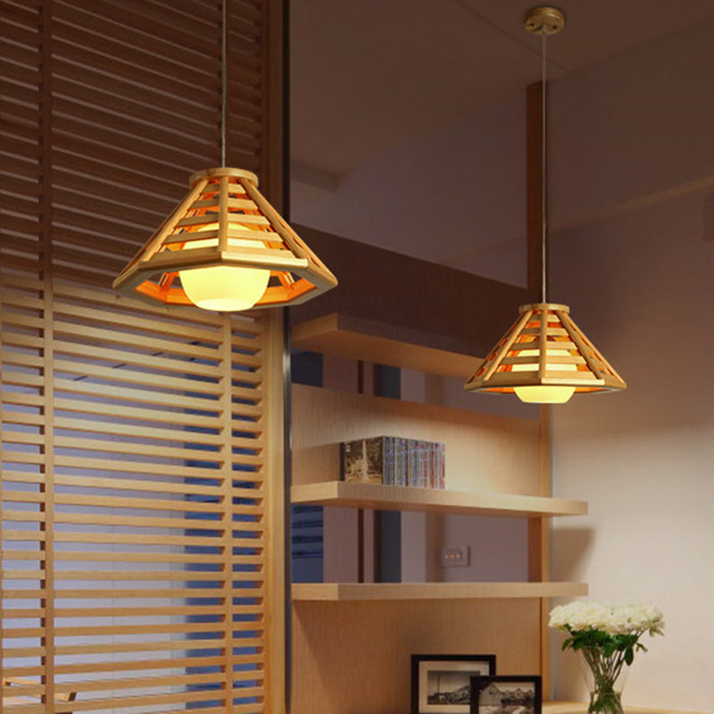 Modern Minimalist Prism Wood Glass 1-Light Pendant Light For Dining Room