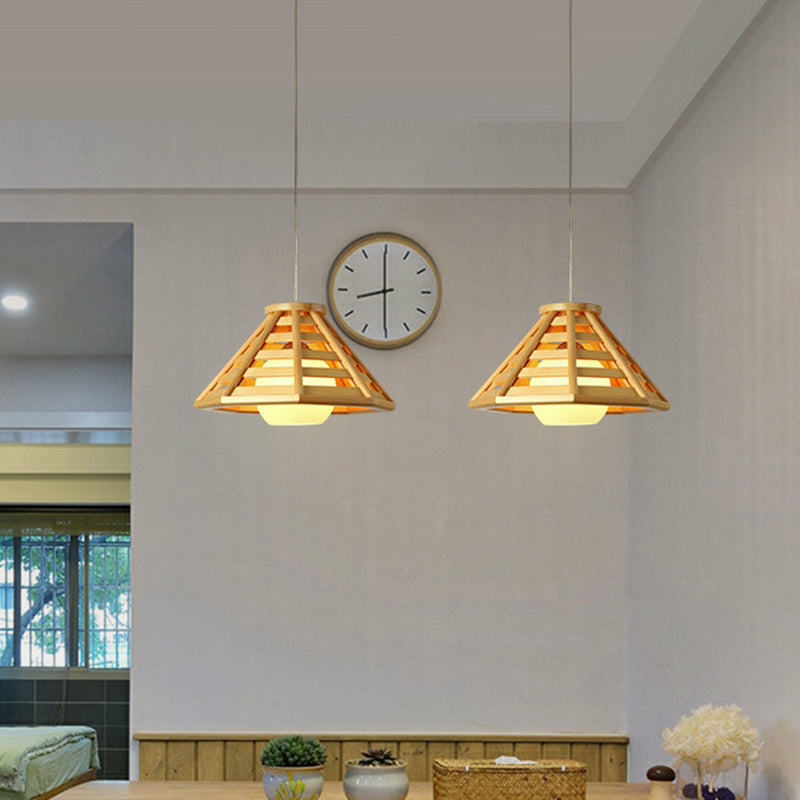 Modern Minimalist Prism Wood Glass 1-Light Pendant Light For Dining Room