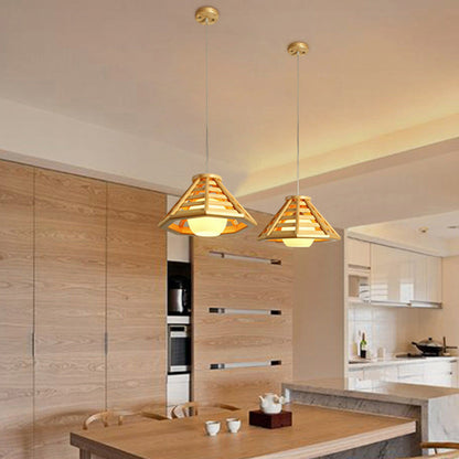 Modern Minimalist Prism Wood Glass 1-Light Pendant Light For Dining Room