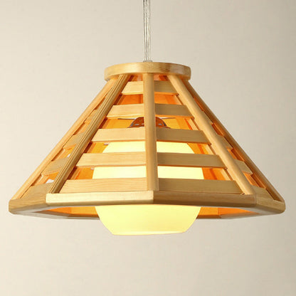 Modern Minimalist Prism Wood Glass 1-Light Pendant Light For Dining Room