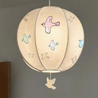 Contemporary Creative Kids Embroidery Peace Dove Round Hardware Fabric 1-Light Pendant Light For Bedroom