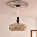 Contemporary Creative Ginkgo Leaf Pumpkin Shape Oval Ash Wood Fabric 3-Light Pendant Light For Dining Room