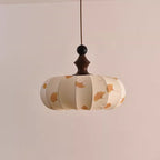 Contemporary Creative Ginkgo Leaf Pumpkin Shape Oval Ash Wood Fabric 3-Light Pendant Light For Dining Room