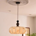 Contemporary Creative Ginkgo Leaf Pumpkin Shape Oval Ash Wood Fabric 3-Light Pendant Light For Dining Room