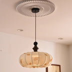 Contemporary Creative Ginkgo Leaf Pumpkin Shape Oval Ash Wood Fabric 3-Light Pendant Light For Dining Room