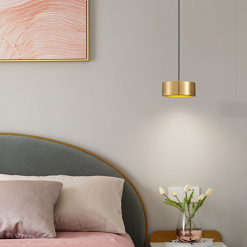 Modern Minimalist Round Cylinder Iron LED Pendant Light For Bedroom