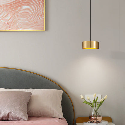Modern Minimalist Round Cylinder Iron LED Pendant Light For Bedroom