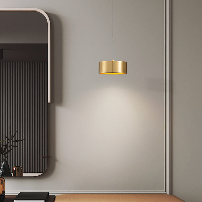Modern Minimalist Round Cylinder Iron LED Pendant Light For Bedroom