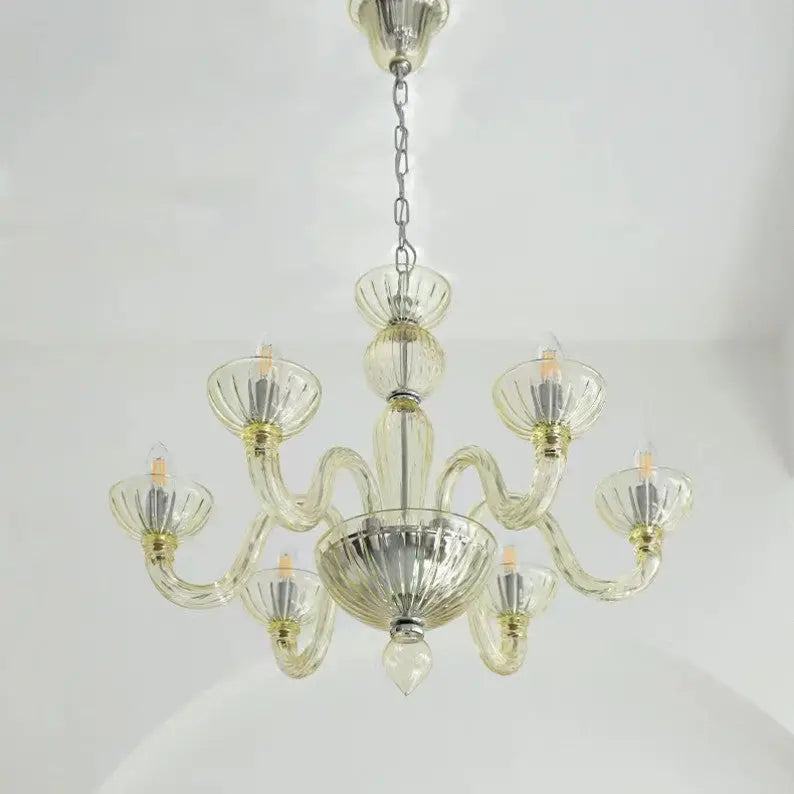 Traditional French Round Curved Iron Glass 6-light Chandelier for Living Room Lumendat