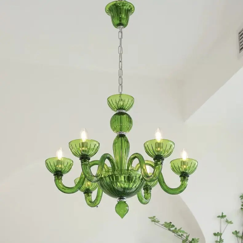 Traditional French Round Curved Iron Glass 6-light Chandelier for Living Room Lumendat