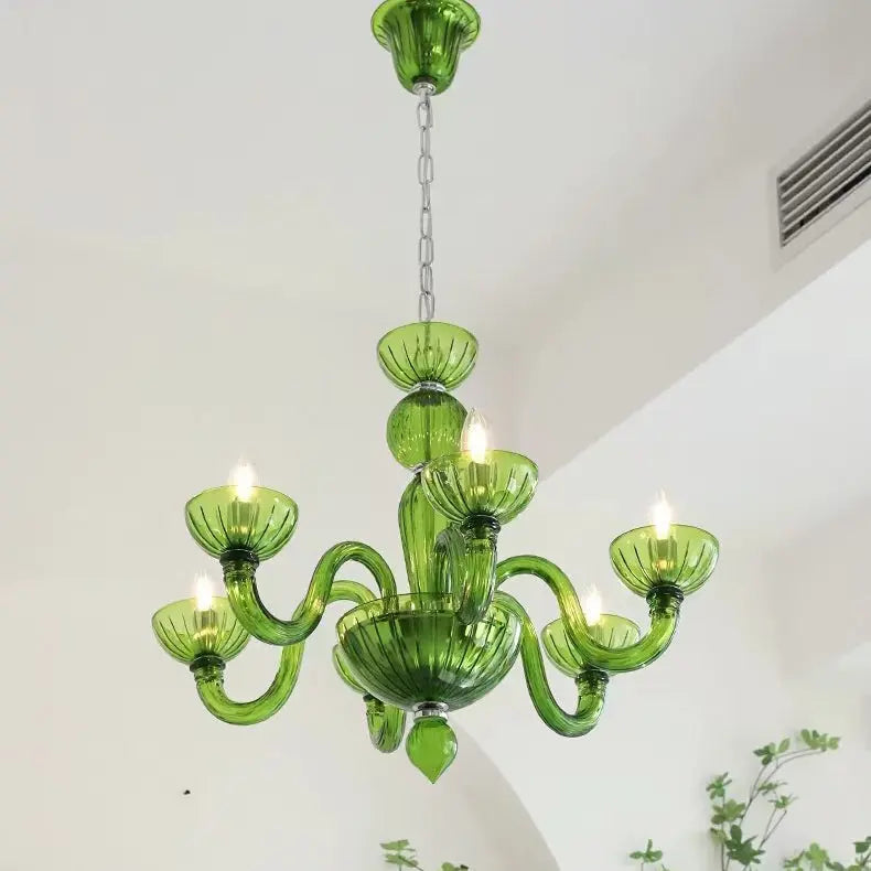 Traditional French Round Curved Iron Glass 6-light Chandelier for Living Room Lumendat