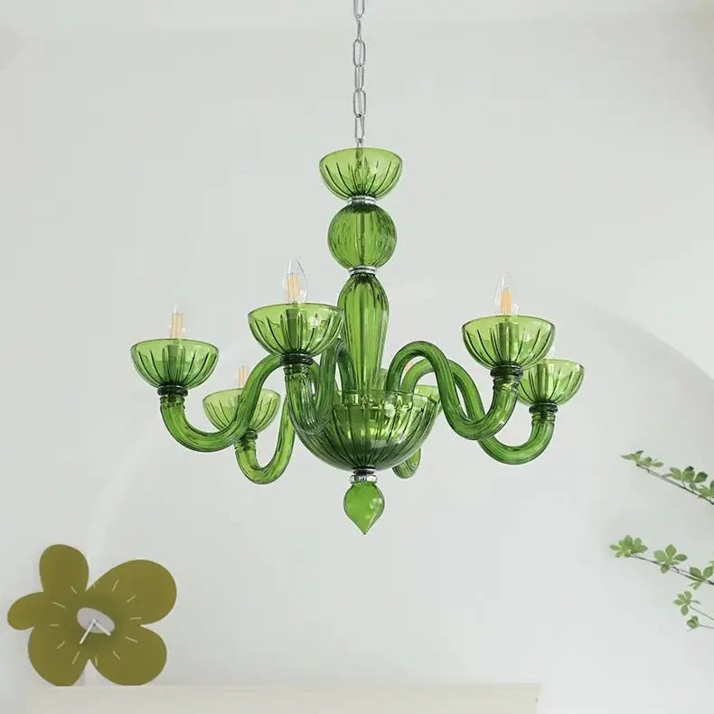 Traditional French Round Curved Iron Glass 6-light Chandelier for Living Room Lumendat