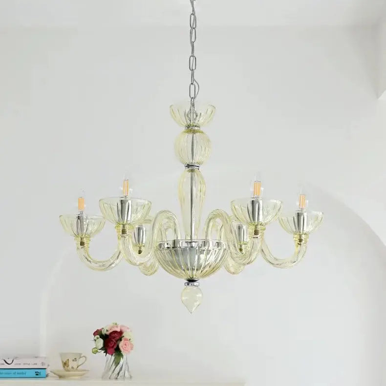 Traditional French Round Curved Iron Glass 6-light Chandelier for Living Room Lumendat