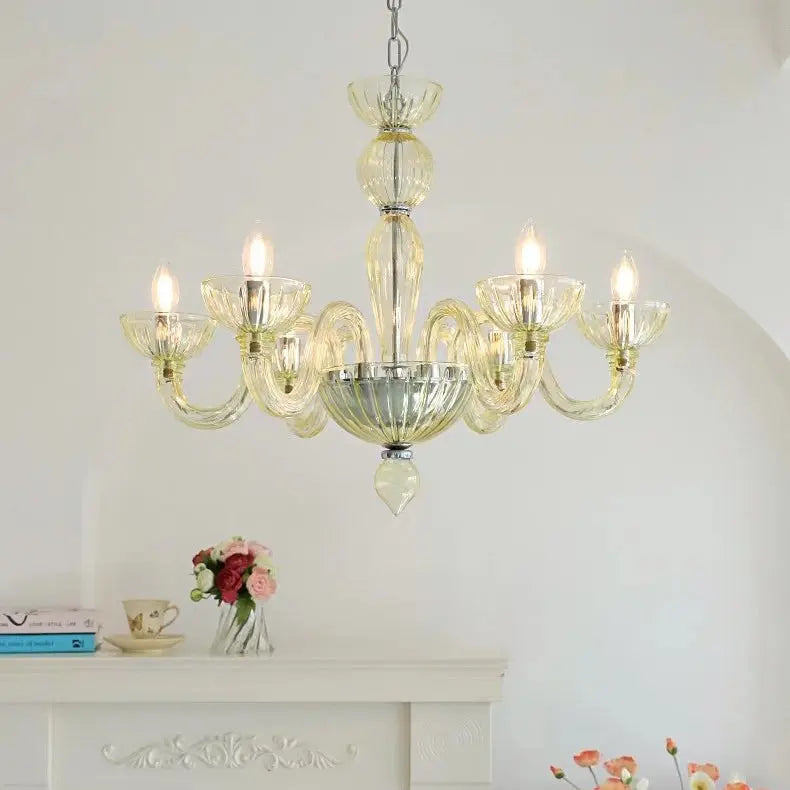 Traditional French Round Curved Iron Glass 6-light Chandelier for Living Room Lumendat