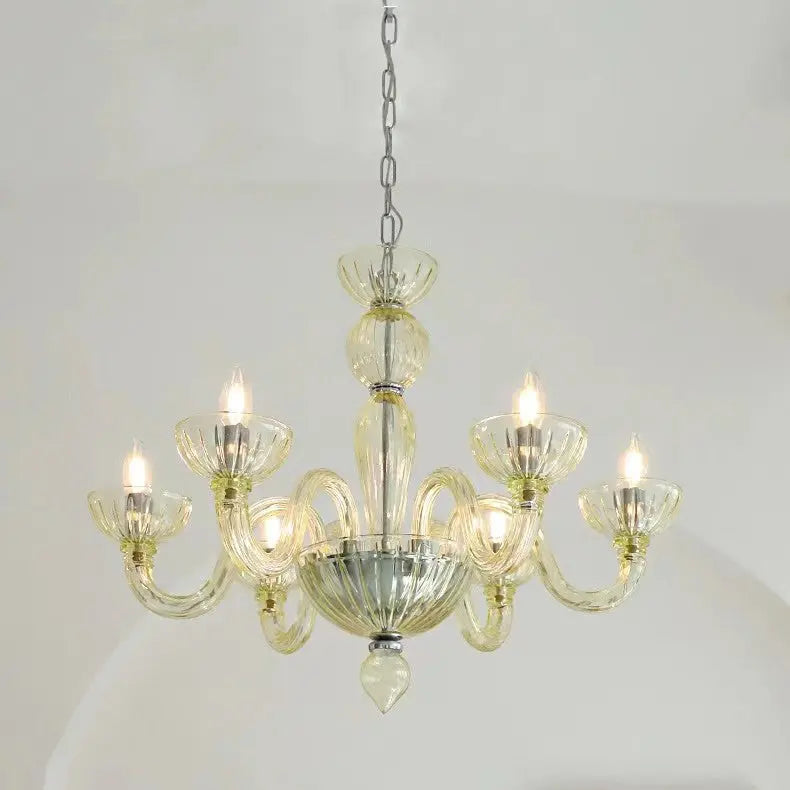 Traditional French Round Curved Iron Glass 6-light Chandelier for Living Room Lumendat