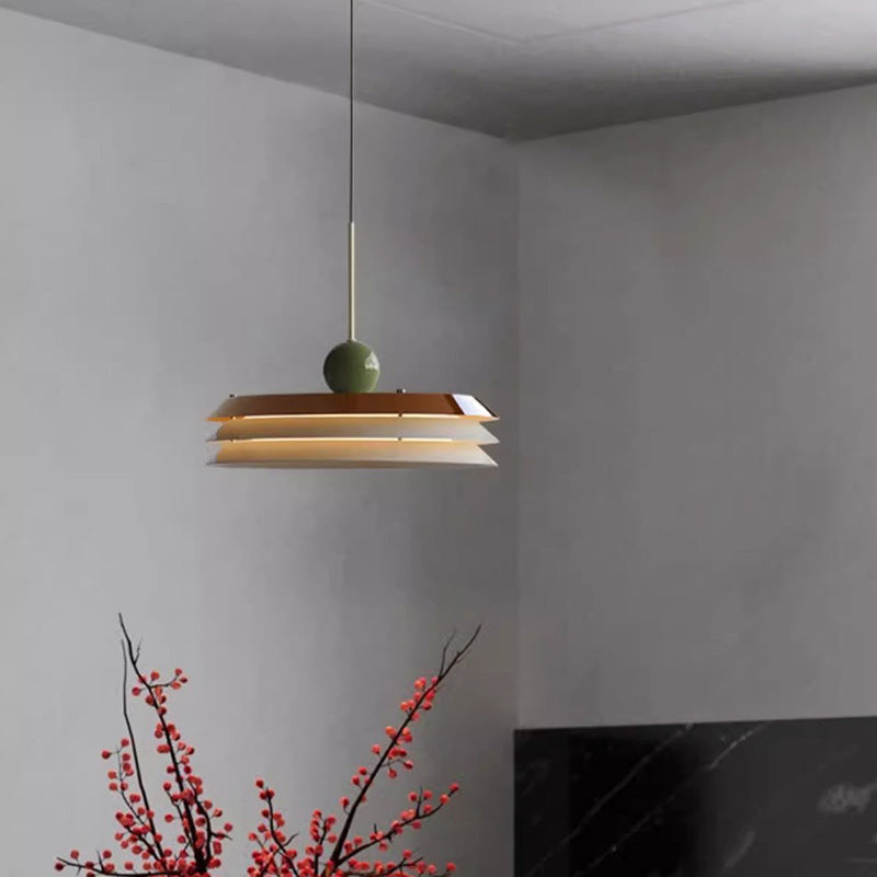 Contemporary Scandinavian Cream Round Iron Acrylic LED Pendant Light for Dining Room