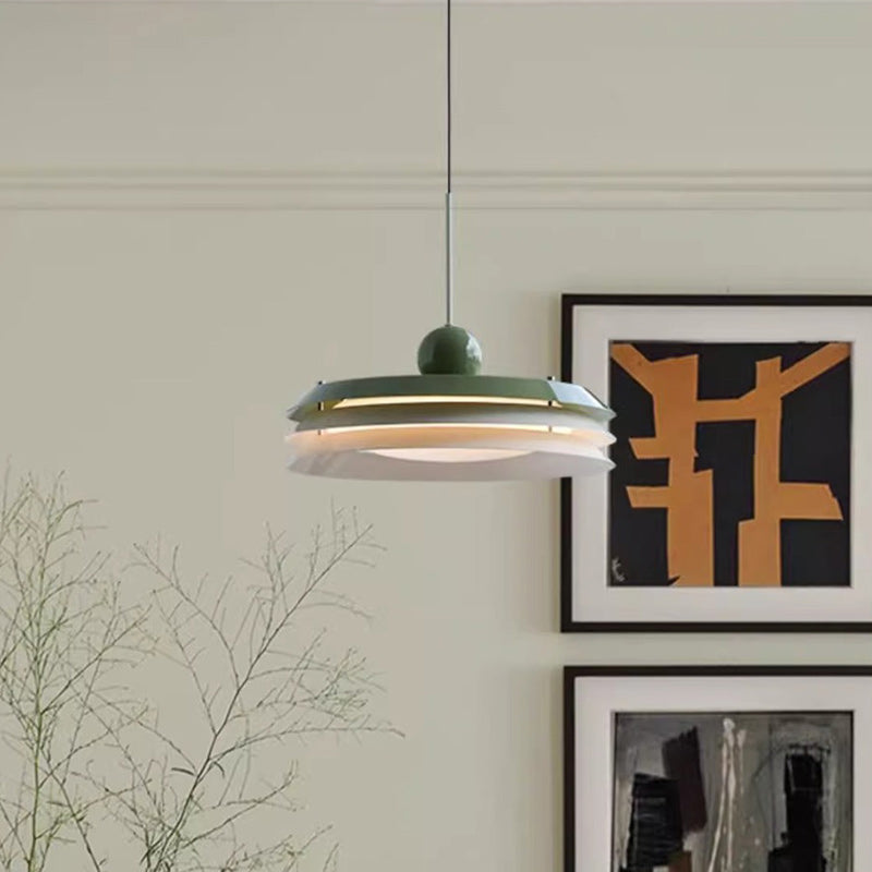 Contemporary Scandinavian Cream Round Iron Acrylic LED Pendant Light for Dining Room