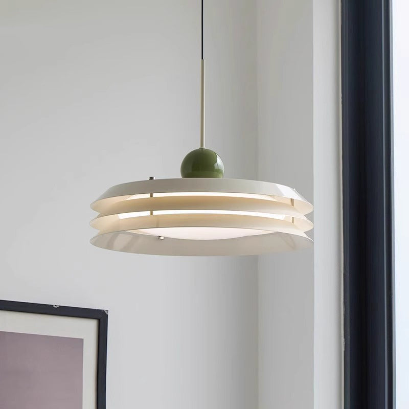Contemporary Scandinavian Cream Round Iron Acrylic LED Pendant Light for Dining Room