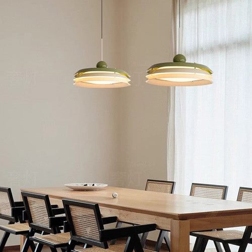 Contemporary Scandinavian Cream Round Iron Acrylic LED Pendant Light for Dining Room