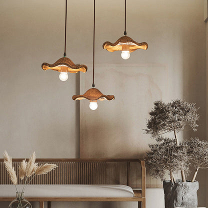 Traditional Japanese Lotus Leaf Round Hardware Resin 1-Light Pendant Light For Dining Room
