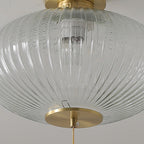 Traditional Chinese Cylinder Oval Copper Glass 1-Light Semi-Flush Mount Ceiling Light For Hallway