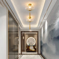 Traditional Chinese Cylinder Oval Copper Glass 1-Light Semi-Flush Mount Ceiling Light For Hallway