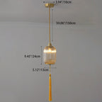 Traditional Chinese Cylinder Oval Copper Glass 1-Light Pendant Light For Bedroom