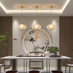 Traditional Chinese Cylinder Oval Copper Glass 1-Light Pendant Light For Bedroom