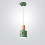 Contemporary Scandinavian Macaron Round Cylinder Iron Solid Wood 1-Light Pendant Light For Bedroom