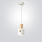 Contemporary Scandinavian Macaron Round Cylinder Iron Solid Wood 1-Light Pendant Light For Bedroom