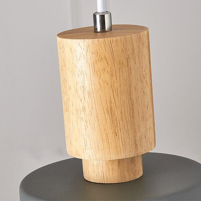 Contemporary Scandinavian Macaron Round Cylinder Iron Solid Wood 1-Light Pendant Light For Bedroom