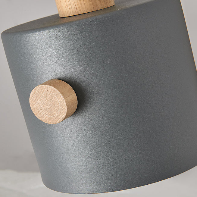 Contemporary Scandinavian Macaron Round Cylinder Iron Solid Wood 1-Light Pendant Light For Bedroom