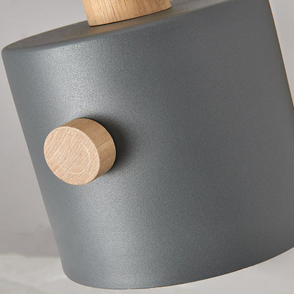 Contemporary Scandinavian Macaron Round Cylinder Iron Solid Wood 1-Light Pendant Light For Bedroom
