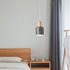 Contemporary Scandinavian Macaron Round Cylinder Iron Solid Wood 1-Light Pendant Light For Bedroom