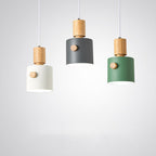 Contemporary Scandinavian Macaron Round Cylinder Iron Solid Wood 1-Light Pendant Light For Bedroom
