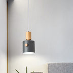 Contemporary Scandinavian Macaron Round Cylinder Iron Solid Wood 1-Light Pendant Light For Bedroom