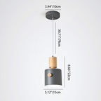 Contemporary Scandinavian Macaron Round Cylinder Iron Solid Wood 1-Light Pendant Light For Bedroom