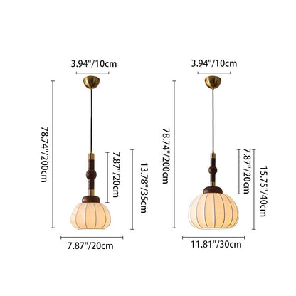 Traditional Vintage Round Oval Ash Wood Silk Aluminum 1-Light Pendant Light For Bedroom
