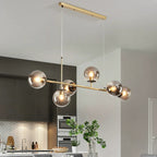 Contemporary Scandinavian Linear Round Orb Iron Glass 6-light Island Light Chandelier for Dining Room BulbSquare