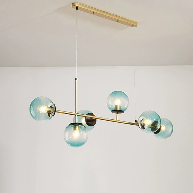 Contemporary Scandinavian Linear Round Orb Iron Glass 6-light Island Light Chandelier for Dining Room BulbSquare