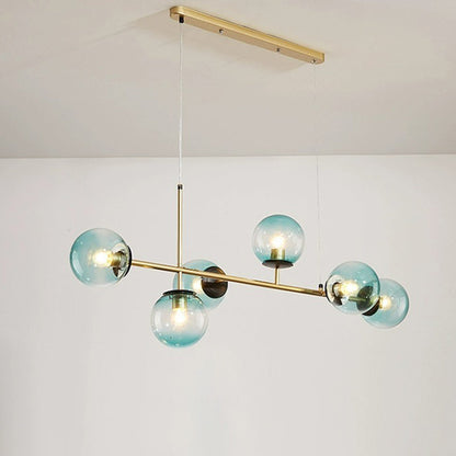 Contemporary Scandinavian Linear Round Orb Iron Glass 6-light Island Light Chandelier for Dining Room