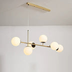 Contemporary Scandinavian Linear Round Orb Iron Glass 6-light Island Light Chandelier for Dining Room BulbSquare