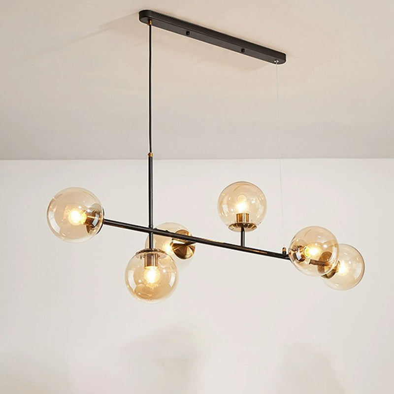 Contemporary Scandinavian Linear Round Orb Iron Glass 6-light Island Light Chandelier for Dining Room BulbSquare