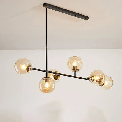 Contemporary Scandinavian Linear Round Orb Iron Glass 6-light Island Light Chandelier for Dining Room