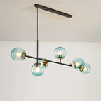 Contemporary Scandinavian Linear Round Orb Iron Glass 6-light Island Light Chandelier for Dining Room BulbSquare