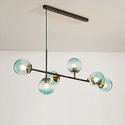 Contemporary Scandinavian Linear Round Orb Iron Glass 6-light Island Light Chandelier for Dining Room